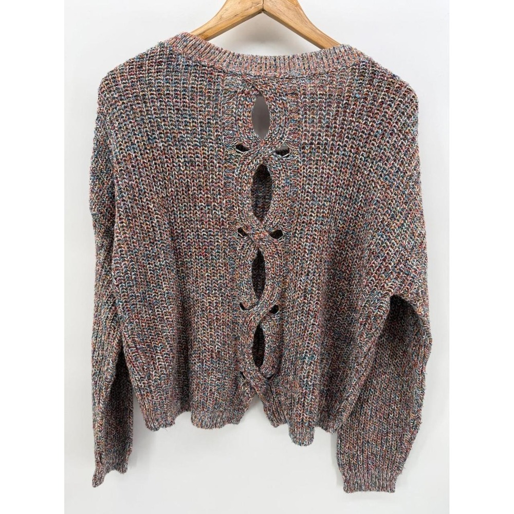 Express Womens XS Multi Color Space Dye Open Lattice Back Knit Sweater - Picture 7 of 8